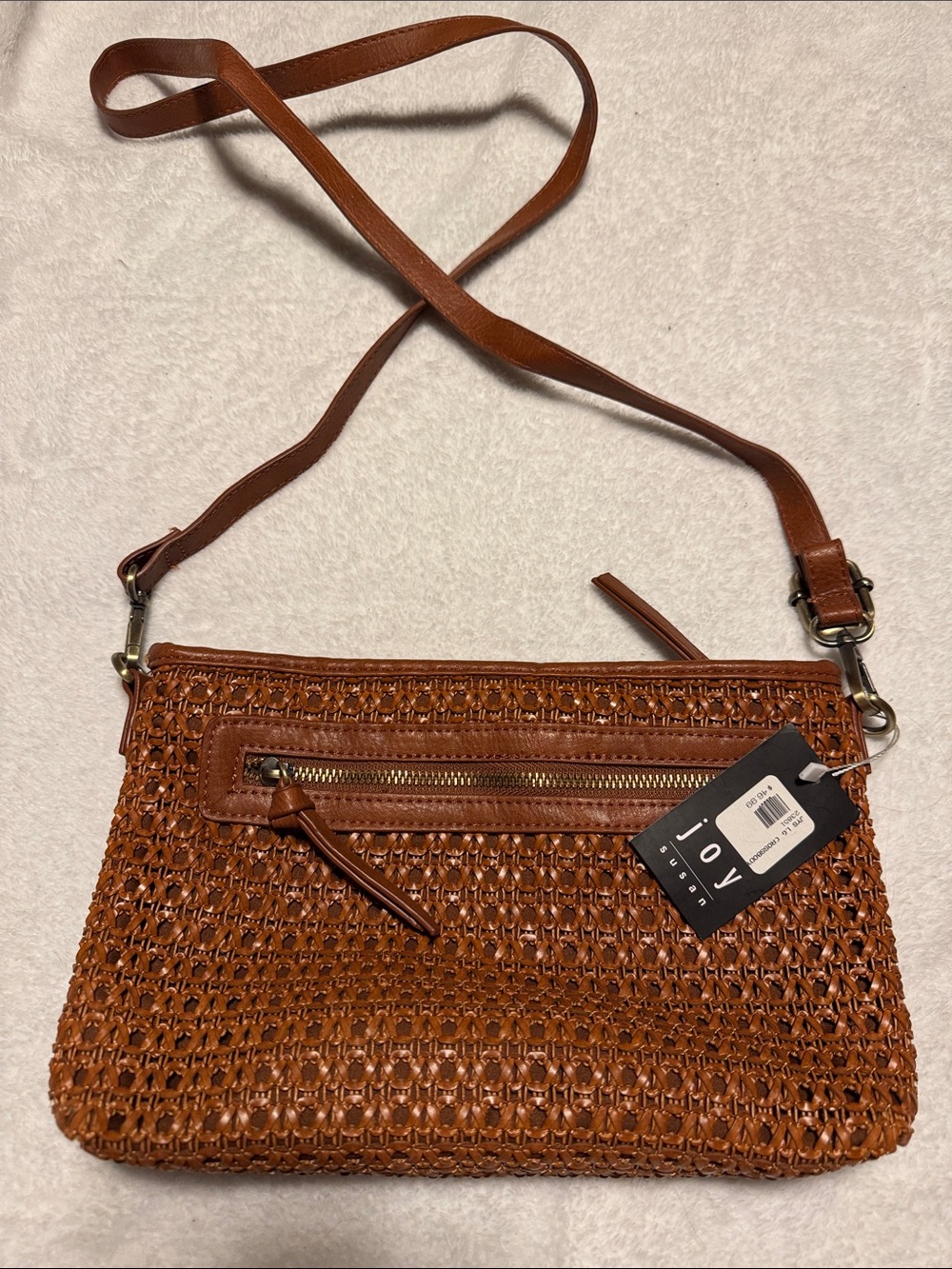 Joy Susan Woven Crossbody Bag in Tan Brown